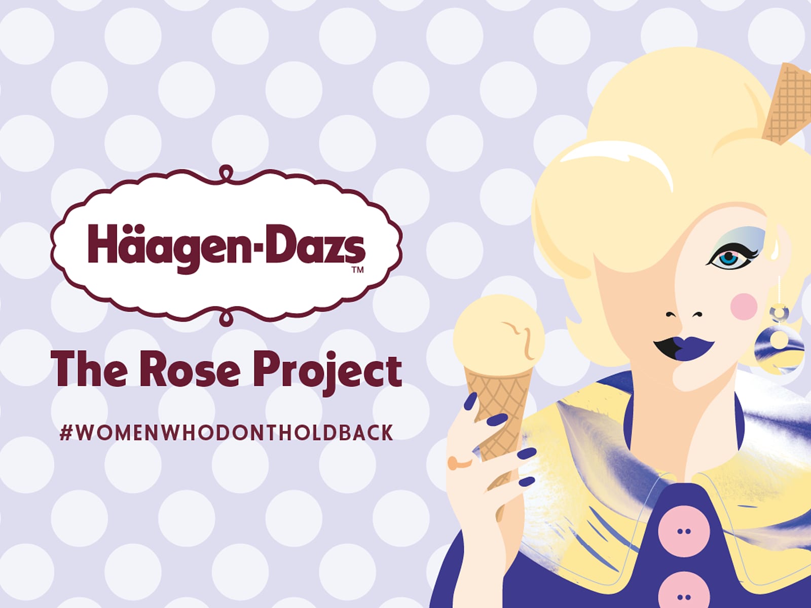 Häagen-Dazs The Rose Project logo featuring illustration of Rose Mattus, co-founder of the iconic brand.
